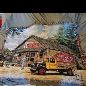 Coca Cola Yellow and Red Vintage Truck Woven Throw Smith's Grocery Store